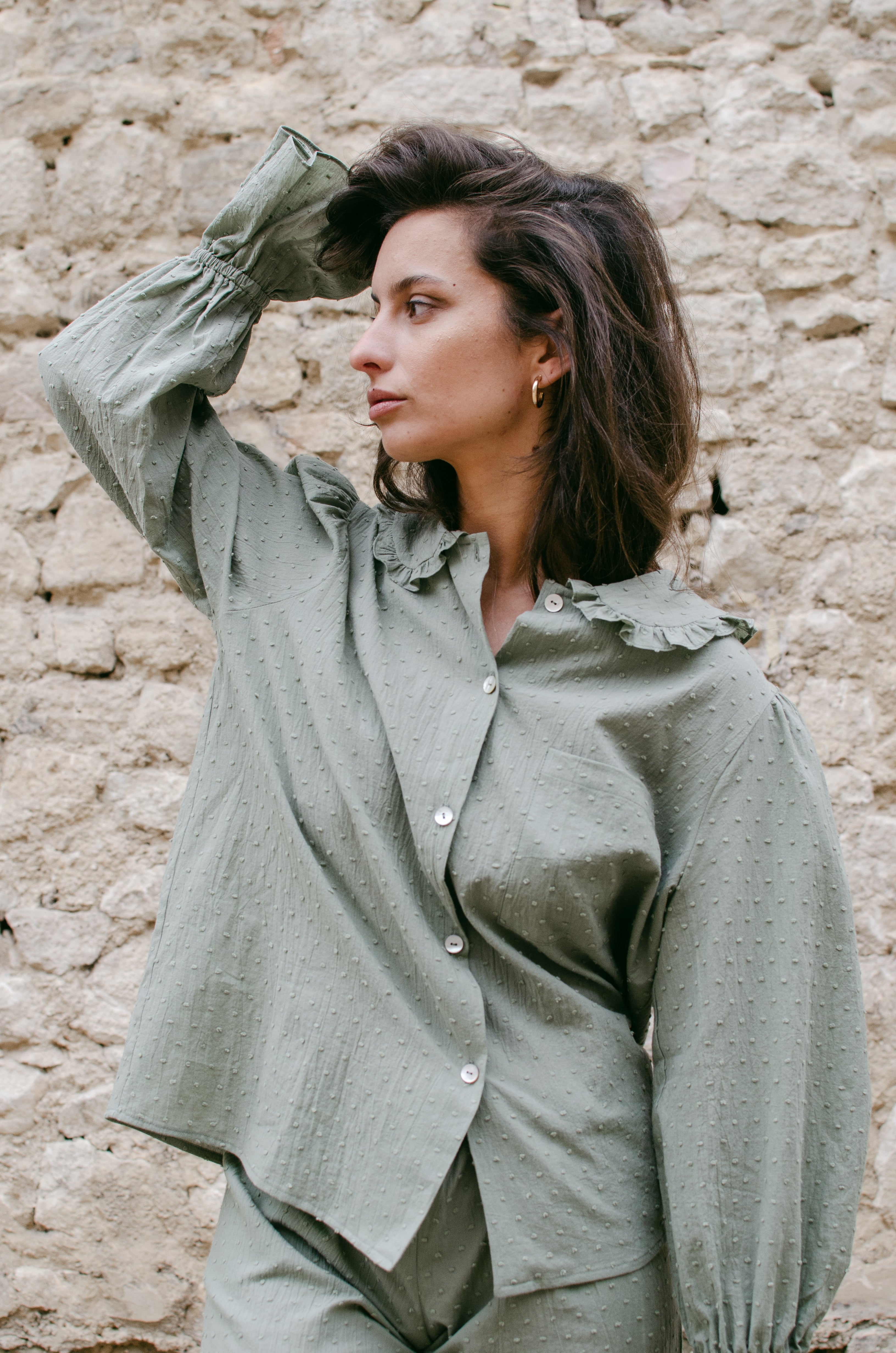 Chemise Pagnol imprimé Plumetis vert tilleul