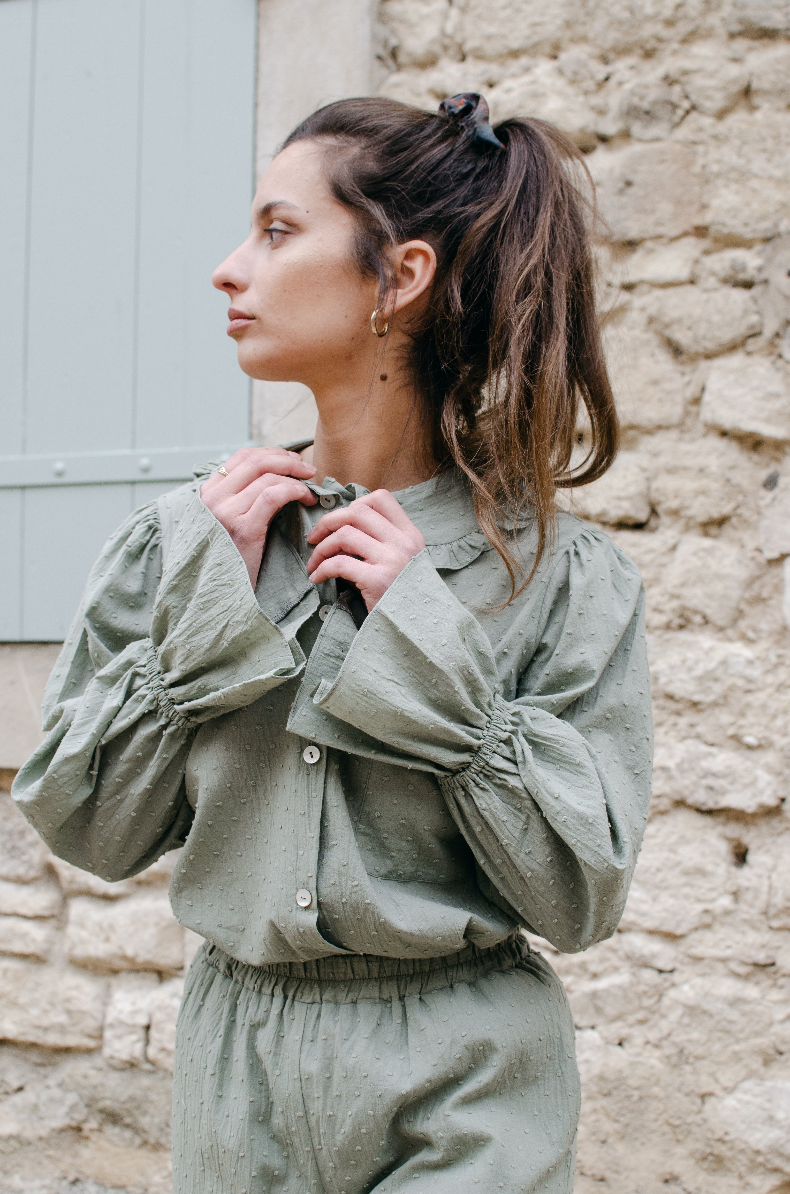 Chemise Pagnol imprimé Plumetis vert tilleul - Rezine Paris