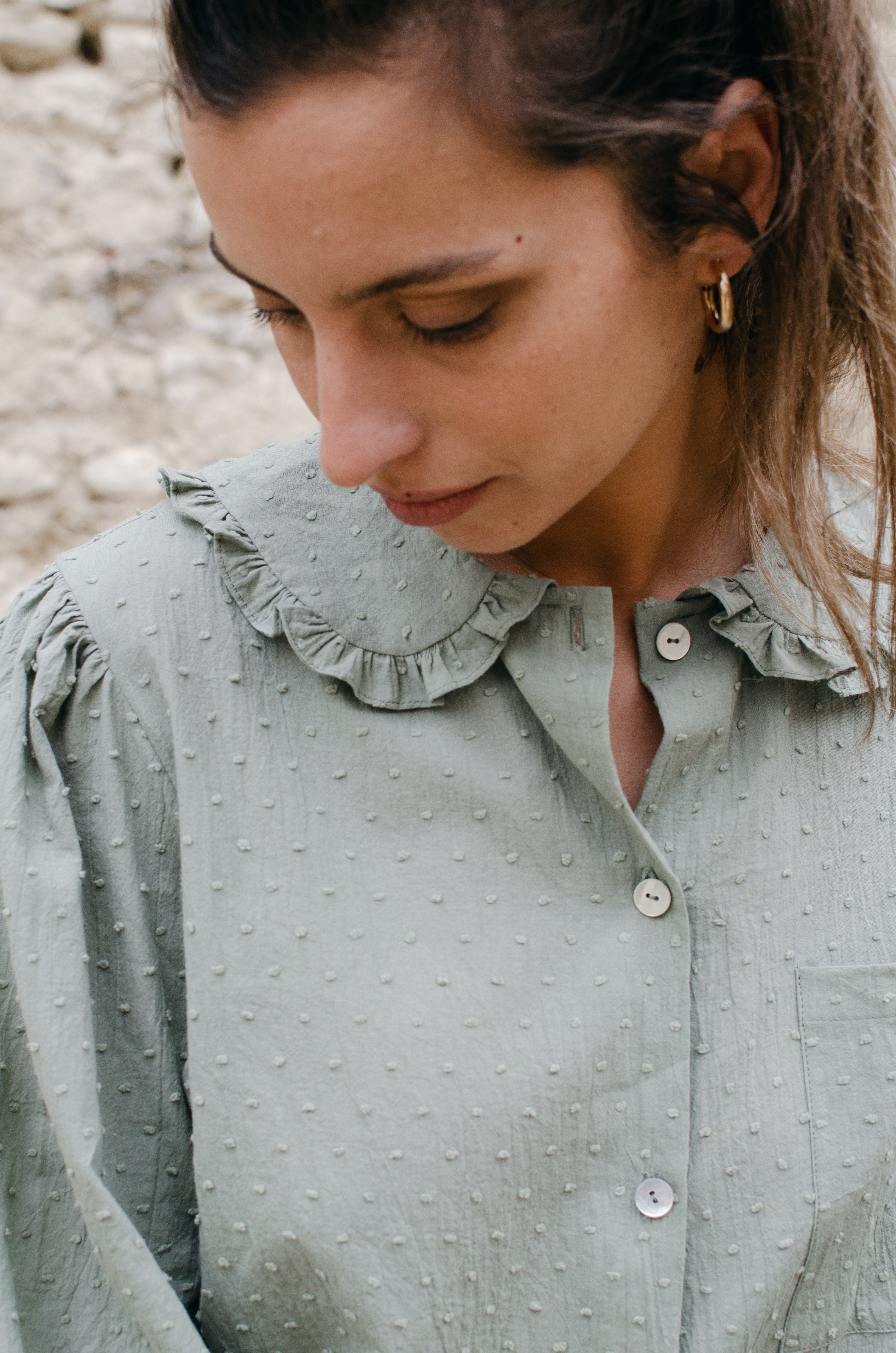 Chemise Pagnol imprimé Plumetis vert tilleul - Rezine Paris