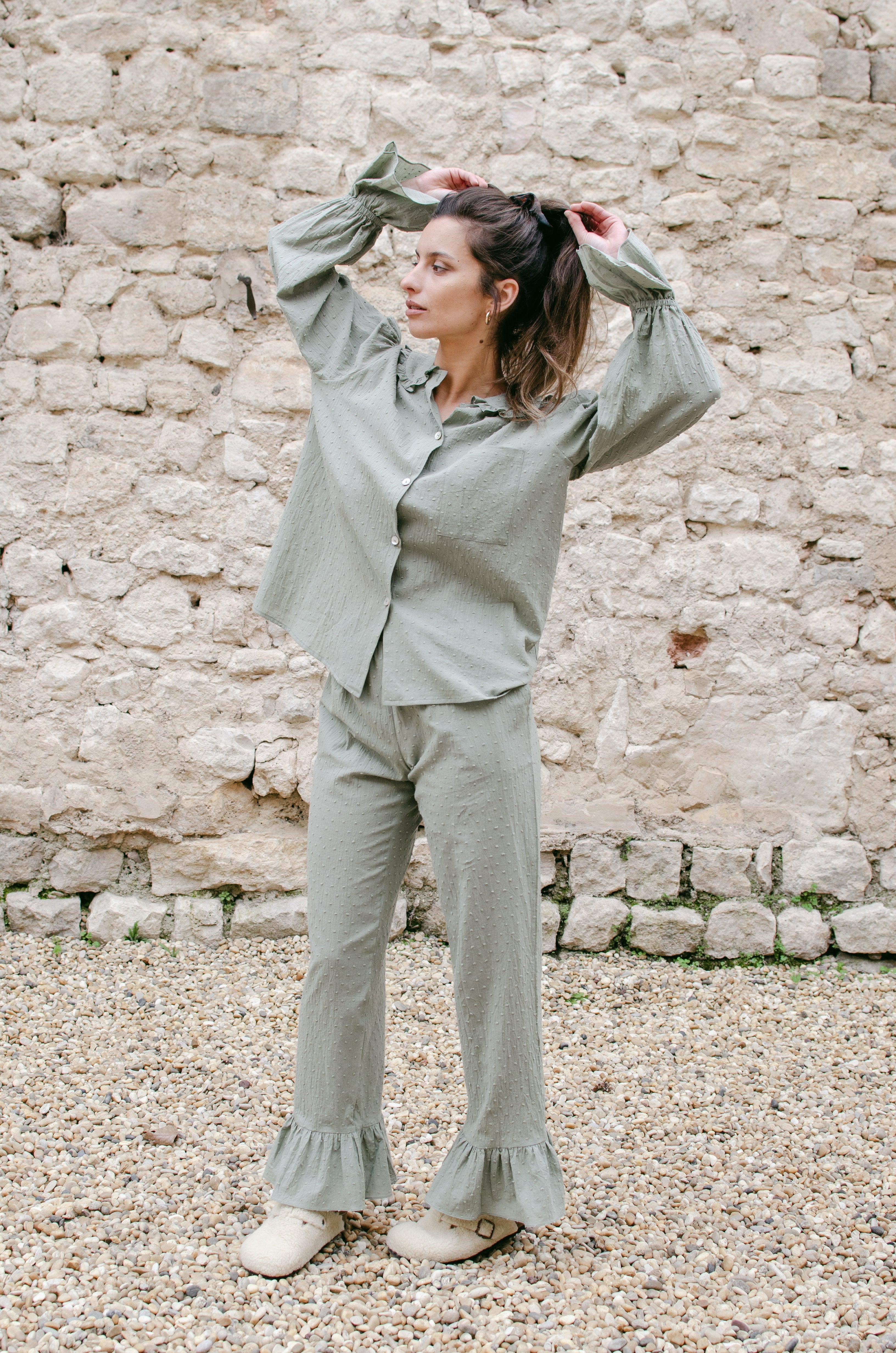 Pantalon Marcel imprimé Plumetis vert tilleul - Rezine Paris