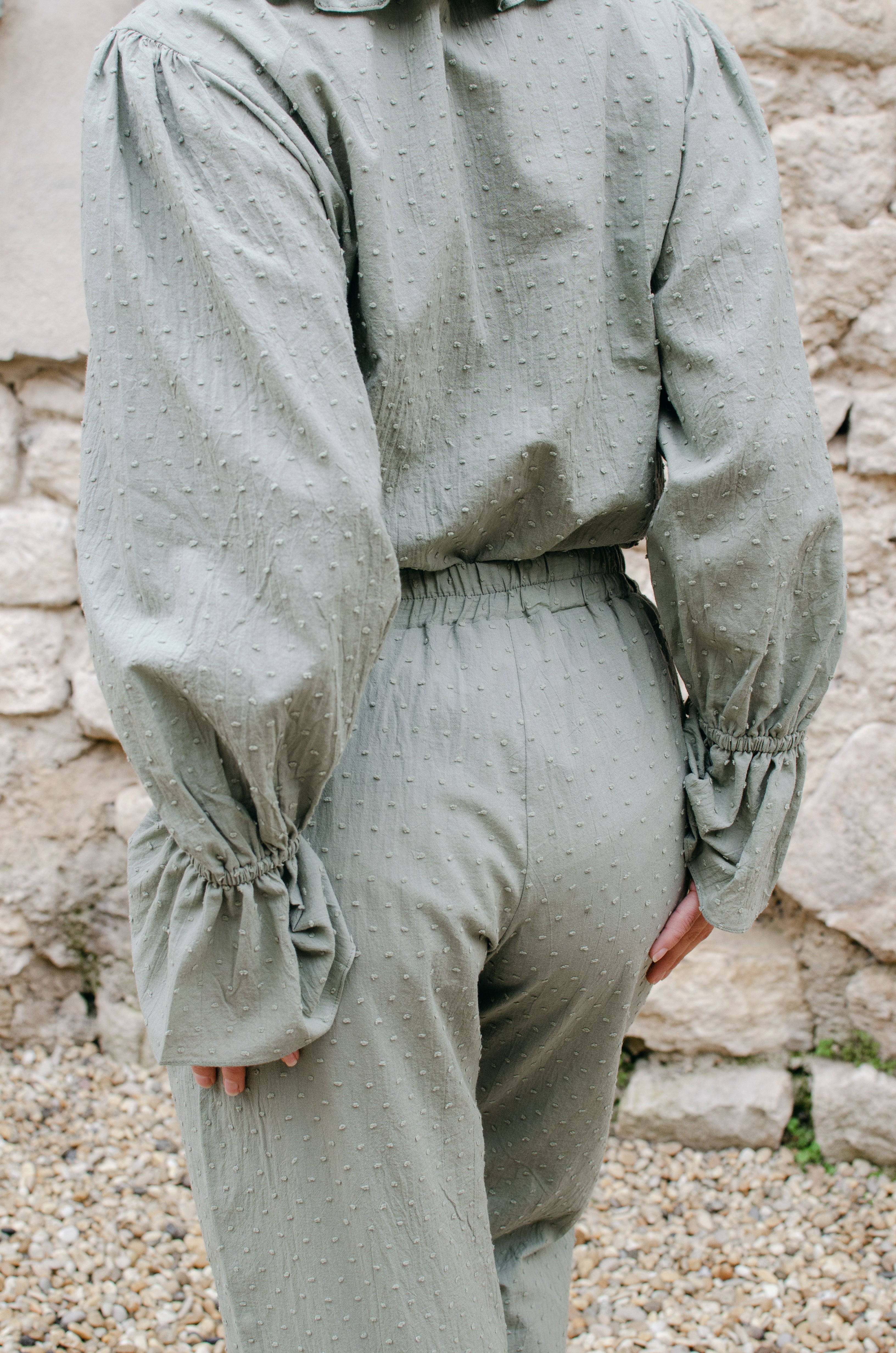 Pantalon Marcel imprimé Plumetis vert tilleul - Rezine Paris