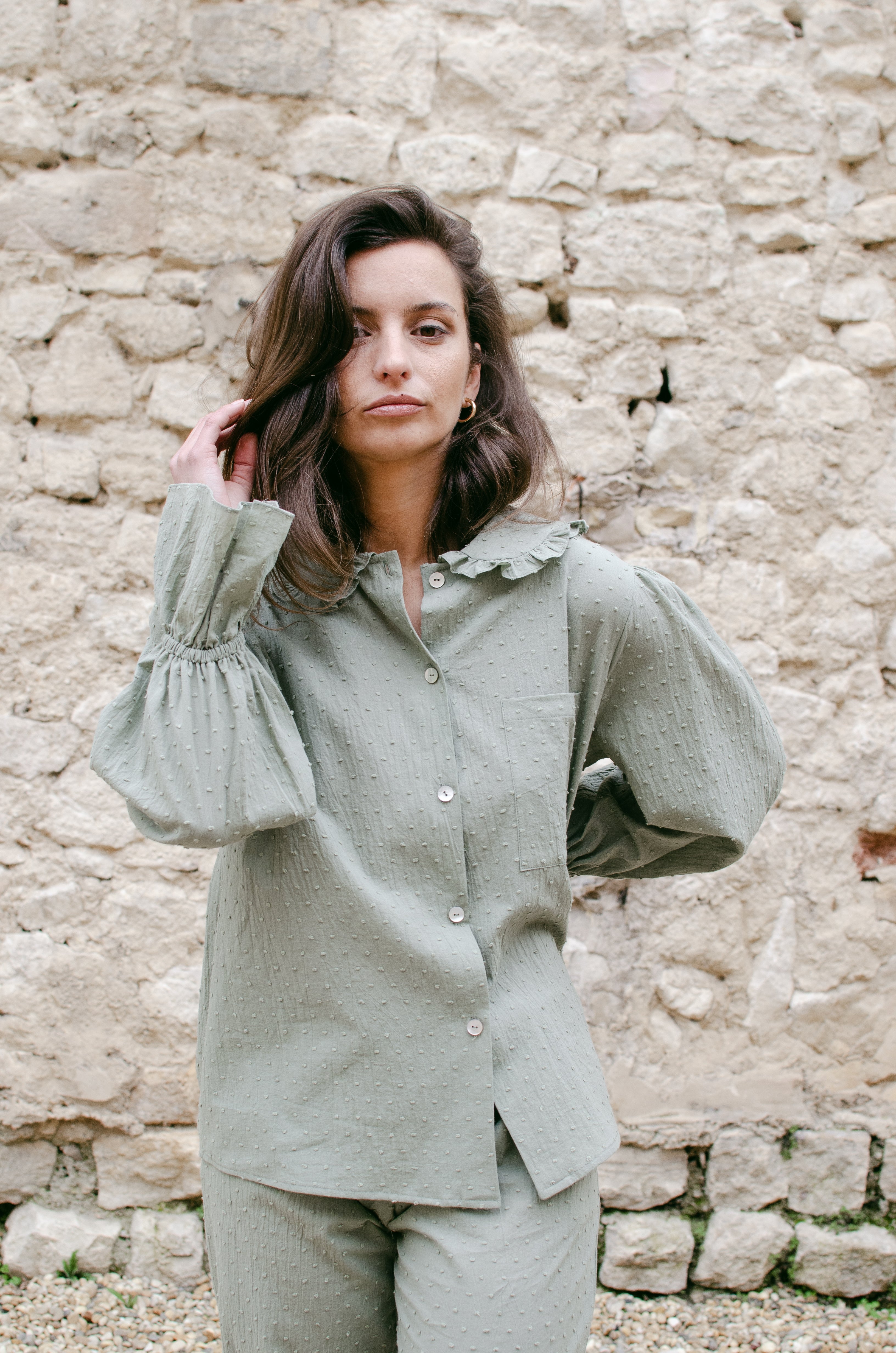 Chemise Pagnol imprimé Plumetis vert tilleul