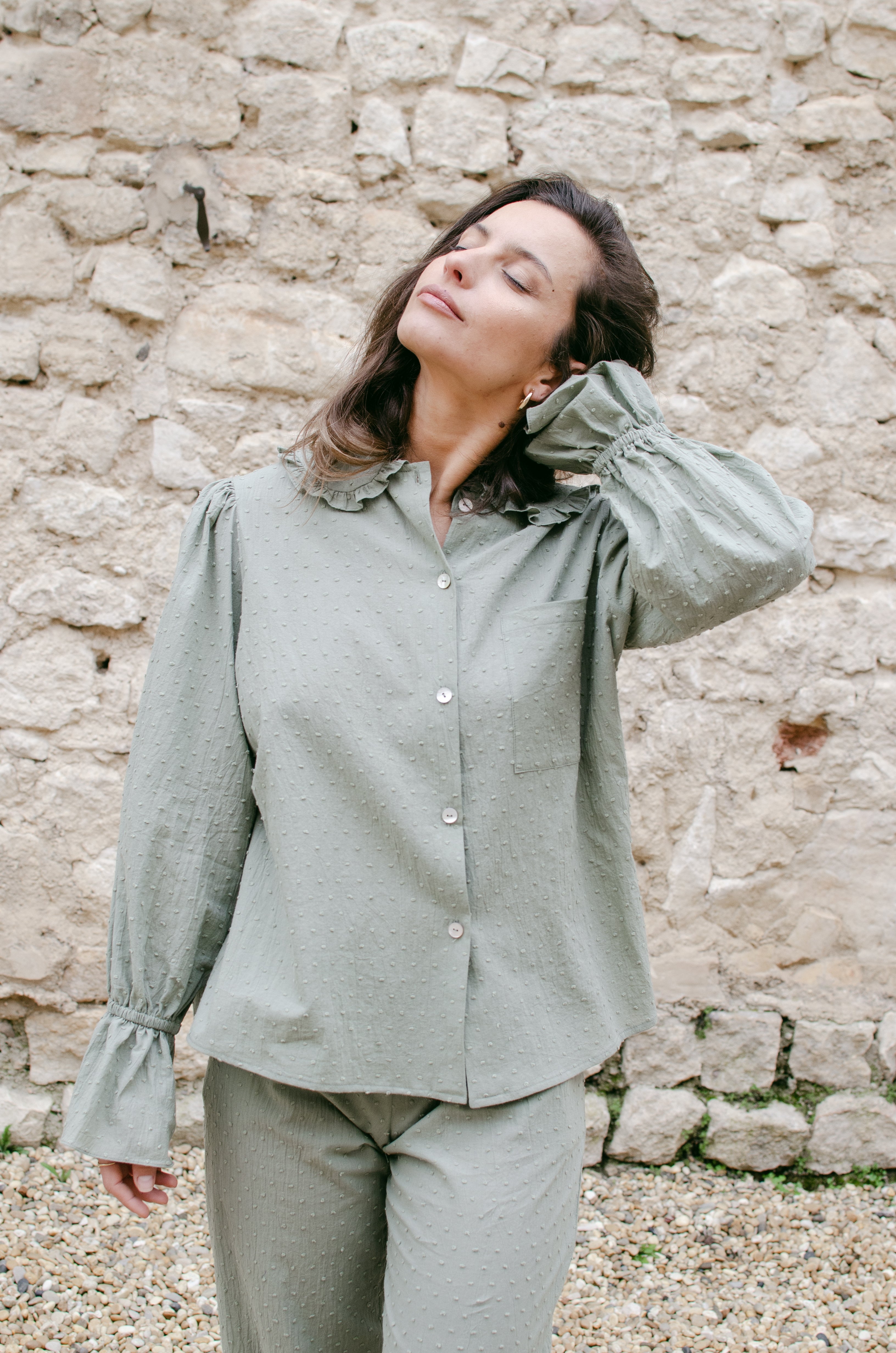Chemise Pagnol imprimé Plumetis vert tilleul - Rezine Paris