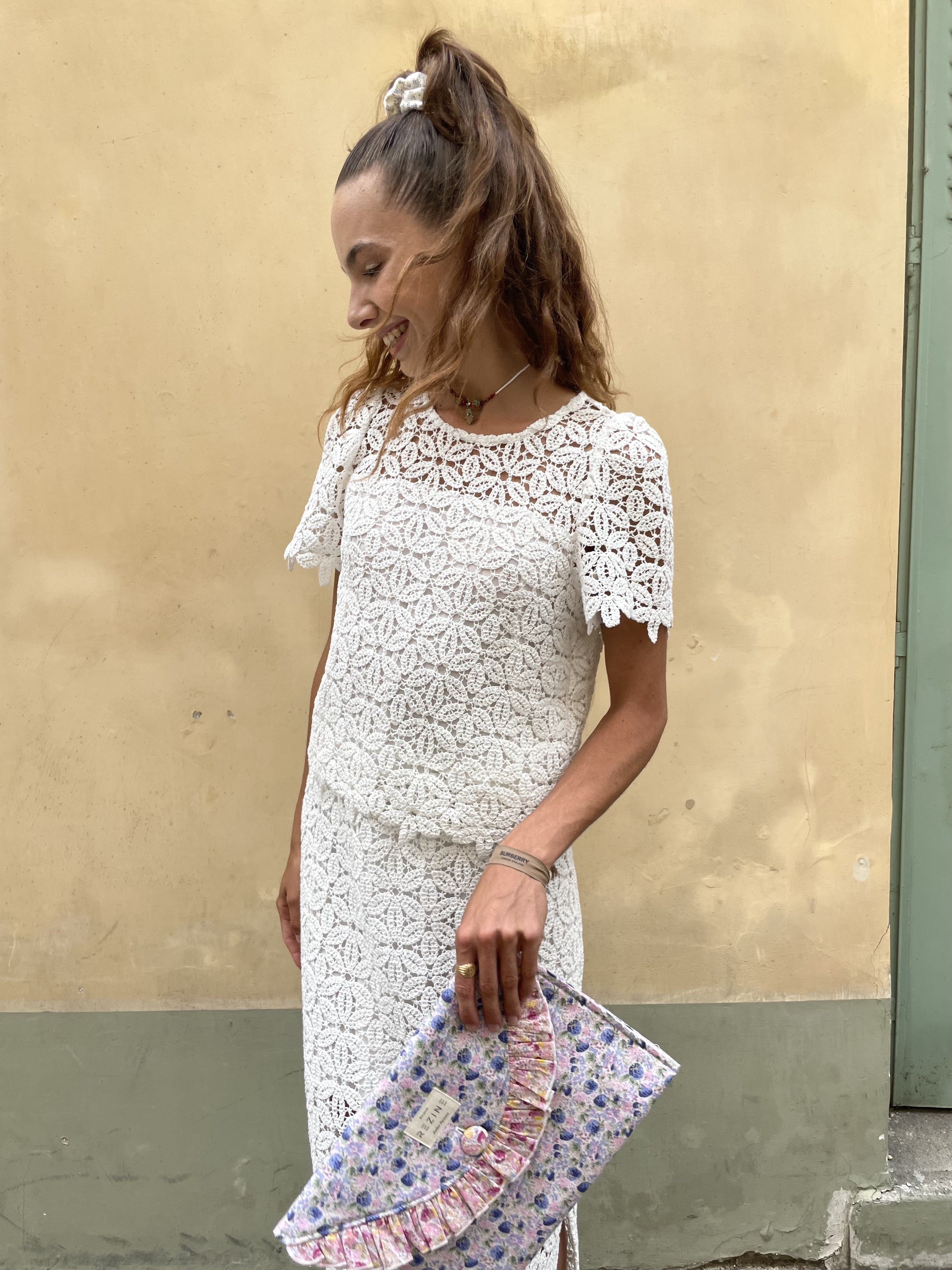 Top Ibiza blanc imprimé Flor
